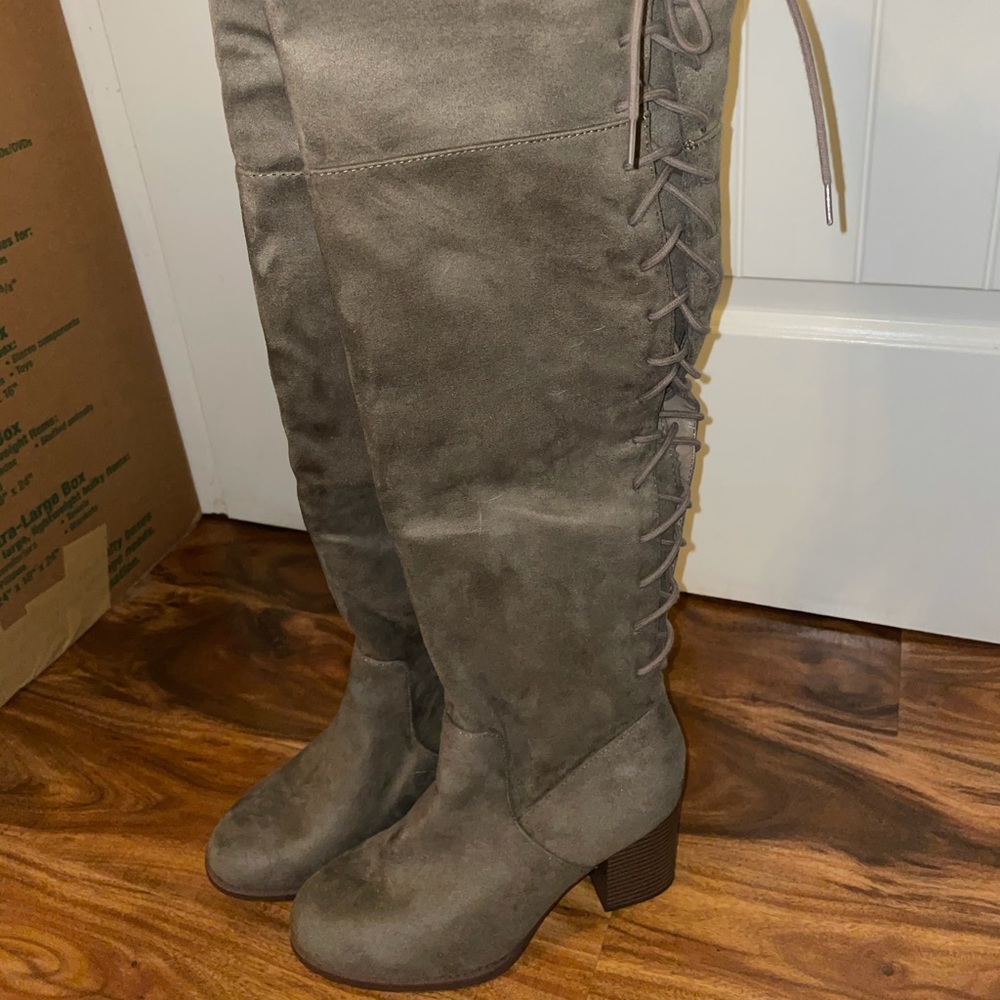 Lace up thigh high boots